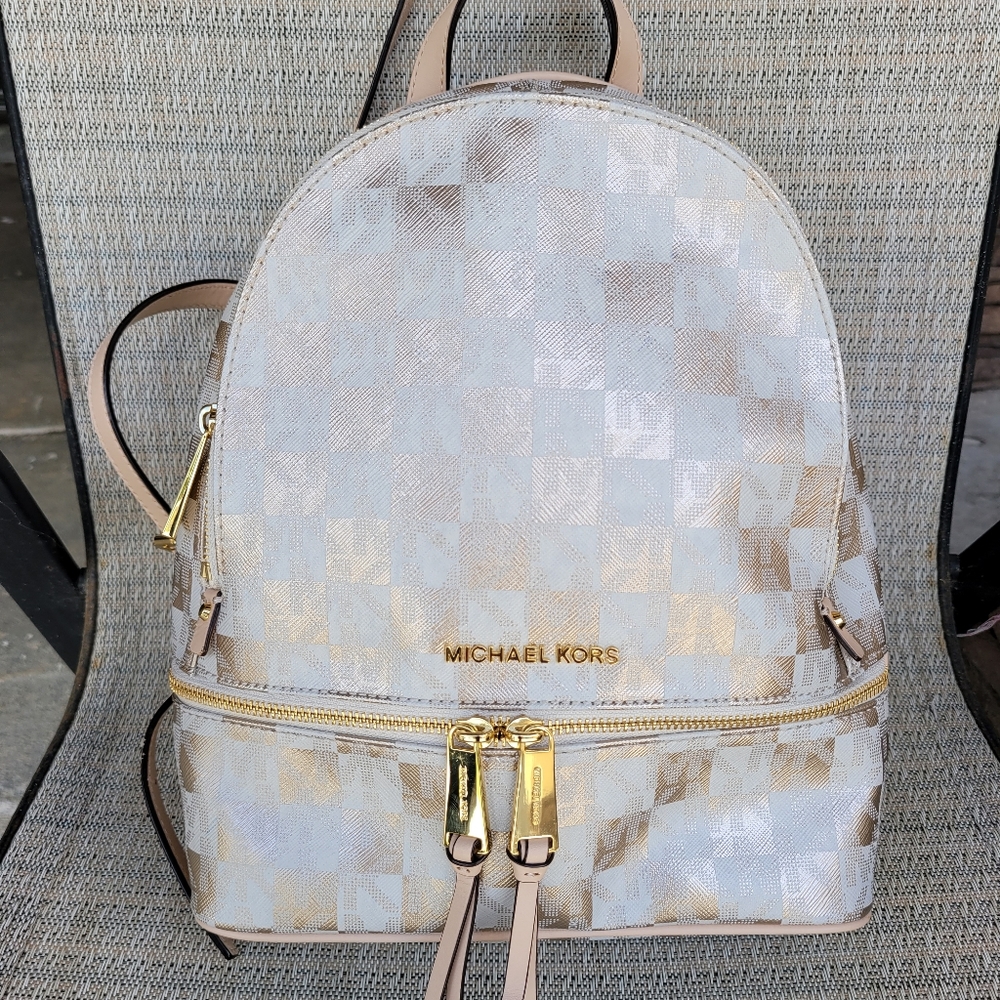 Michael Kors Beige and Gold Backpack